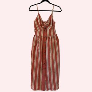 J. Crew Striped Button Front Midi Sundress Red White Cotton Women’s Small